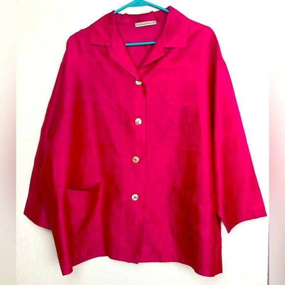 Italian pure silk 3/4 sleeve elegant boxy jacket w/pockets, shell buttons - Picture 12 of 13